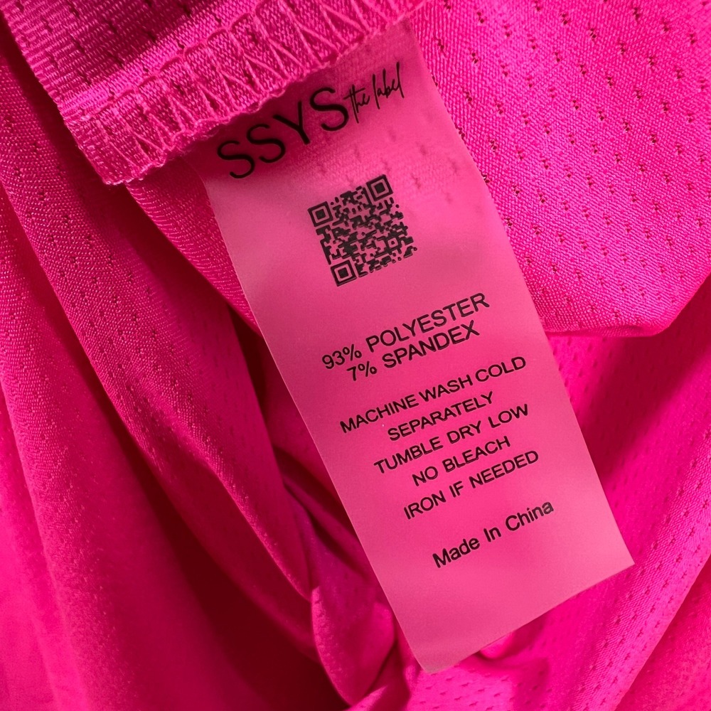 SSYS The Label Womens XS Neon Pink Ruffle Shoulder Mesh Long Sleeve Athletic Top - Picture 4 of 7